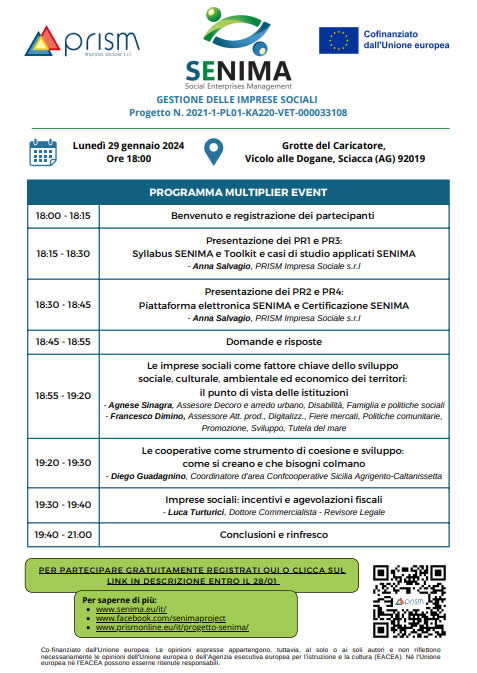 PRISM Impresa Sociale Promuove l'Innovazione Sociale a Sciacca: Presentazione degli Strumenti SENIMA per la Gestione delle Imprese Sociali