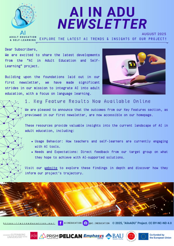 Artificial intelligence enters the classroom: discover the latest updates from the AI in Adult Education and Self-Learning project in our second newsletter