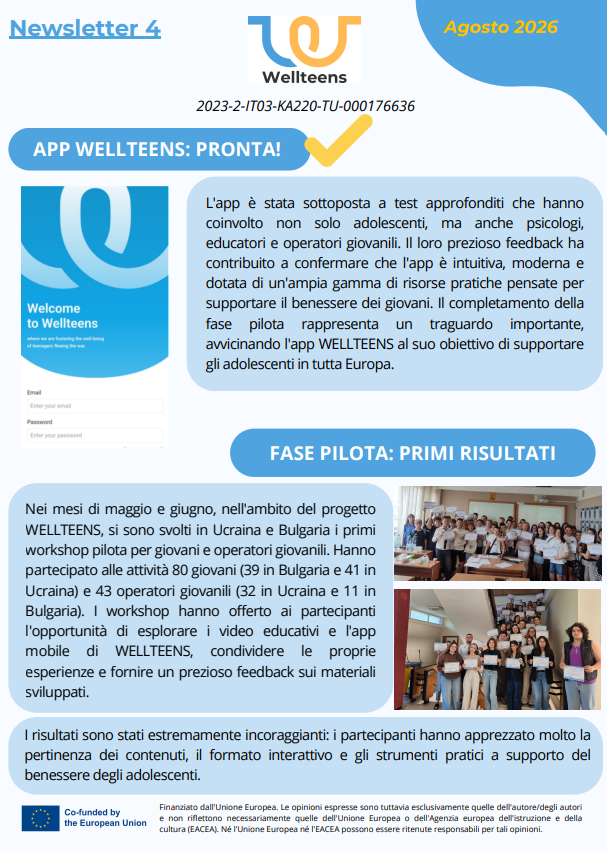 La quarta newsletter del progetto WELLTEENS è online