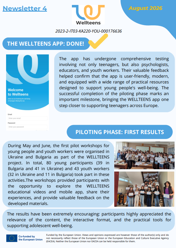 The fourth newsletter from the WELLTEENS project is now online